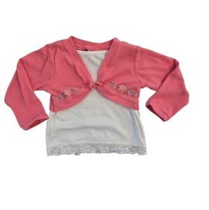 Vintage Y2k Little Lindsey Pink Shrug White Lace Top